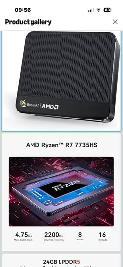 Beelink SER5 MAX Mini PC, AMD Ryzen 7 7735HS(6nm, 8C/16T) up to 4.75GHz, Mini Computer 24GB LPDDR5 RAM 1TB NVME SSD, Micro PC 4K@60Hz Triple Display, 