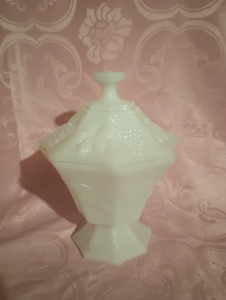 Vintage Milk Glass Candy Dish On Pedestal 