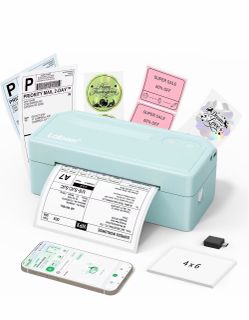 Labeer Bluetooth Thermal Shipping Label Printer, Wireless 4x6 Printer Cyan For Small Business, Home, Office, Online Sellers, Warehouse & Shipping, Com