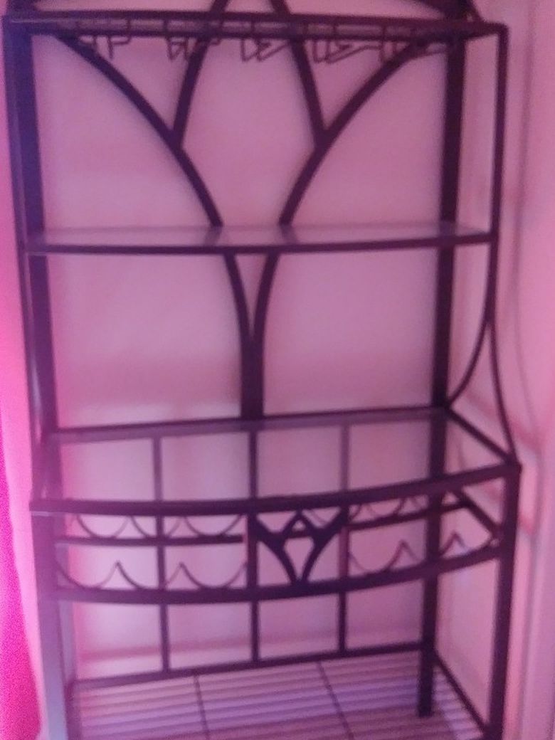 Wrought Iron Wine Cabinet With Glass Shelves