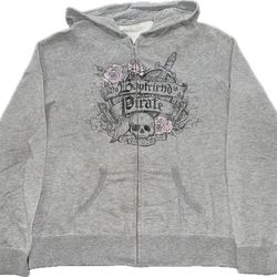 Disneyland Pirates Of The Caribbean Full Zip Hoodie Sweatshirt Womens L 21”X24”