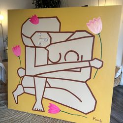 Giant Abstract Painting of Woman with Flowers