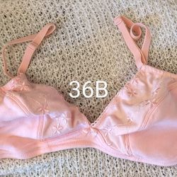 Womens Pink Bestform Bra 36B. No Wires 5006Z56. Cups Cotton, Embroidery, Bow, 2 Snaps

