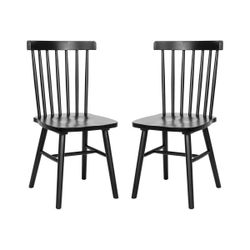 Windsor Solid Wood Dining Chairs, Armless Set of 2, Modern Kitchen/Restaurant Use – Black