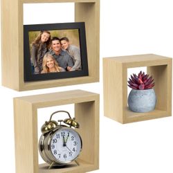 Sorbus 3pk Floating Box Shelves 9" 7" 5" Square - Maple Wood