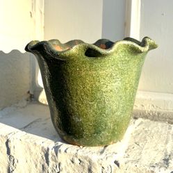 Hand Made Mexican Green Flower Pot 