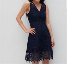 Banana Republic brand Navy Blue Lace Fit-and-Flare Dress