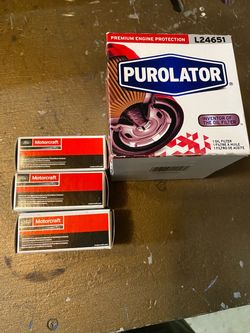 Brand New In Boxes-Ford Motorcraft Fuel Injectors. Three (3) are available for sale. New In Box (1) Purolator Oil Filter. See pics for part numbers.