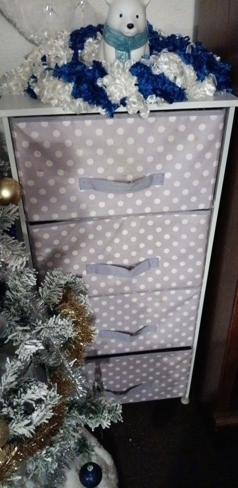 2 White Dressers With Purple Pokedot Foldable Drawers