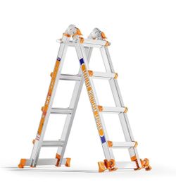 ❤️‍🔥 Multi-position 4-step ladder, 14-foot extension ladder with stabilizer bar and wheels, 330-pound safety load ladder with A-frame for stairs, hom