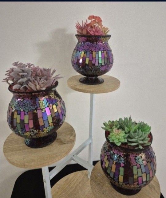 Margarita Style Mosaic Vases with Succulents @ Lasting Creations