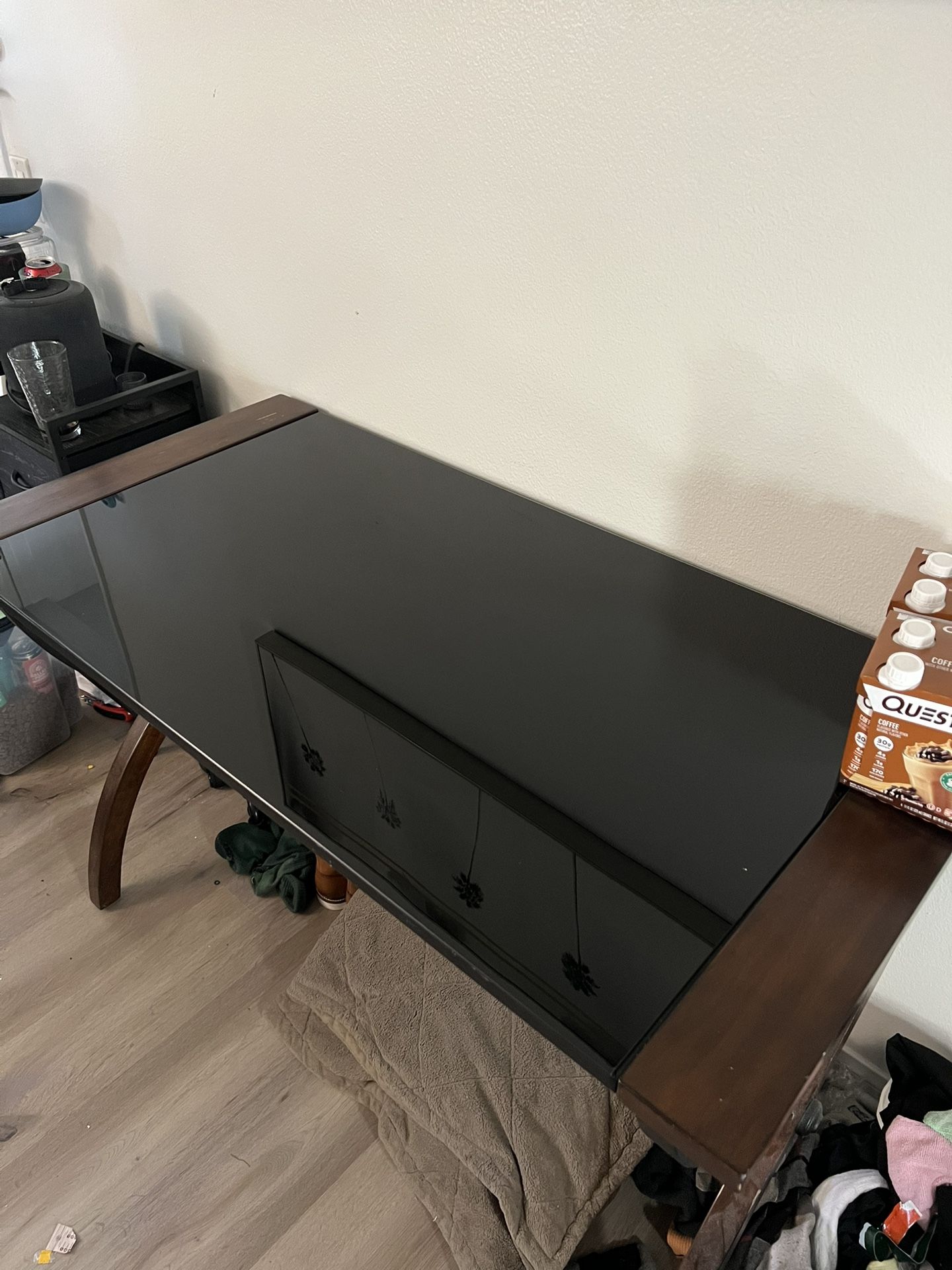 Modern Wood Desk Black Glass