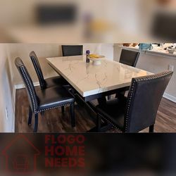 6- Pieces Black Finish Top marble Dining Set