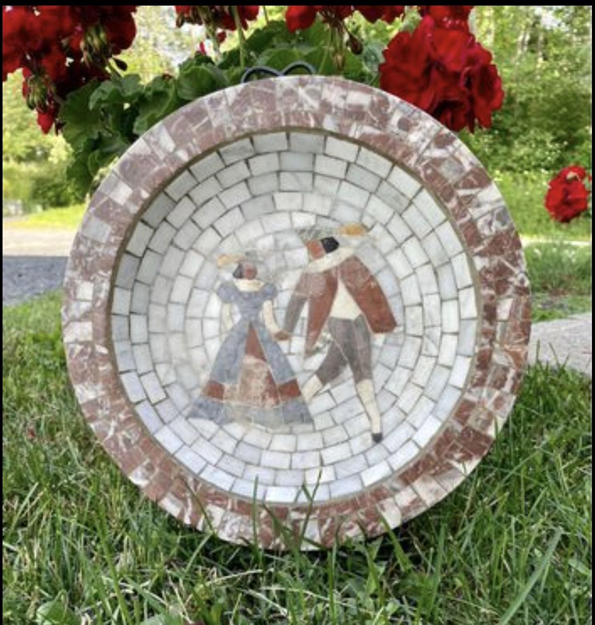 Vintage Stone Mosaic Plate from Denmark.Made By Heide Mosaic.