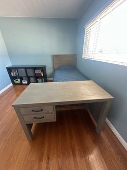 Twin size wood bed frame with matching desk