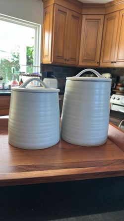 Two Pottery Barn Canisters