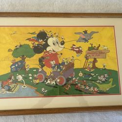 Vintage Walt Disney Mickey Mouse Wonderful World of Framed Fun Poster 1969 