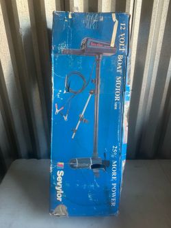 vintage Sevylor SBM 12-Volt Boat Motor inside its original blue box.