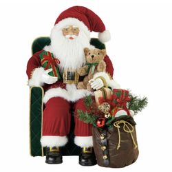 Vintage Large 31” Traditional Red Velvet Sitting  Santa In Greed Velvet Chair Father Christmas