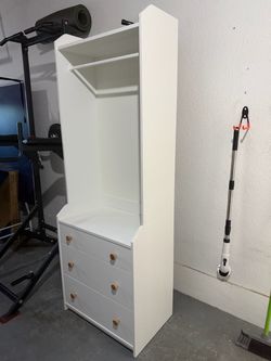White Wardrobe Unit with Drawers and Hanging Rod