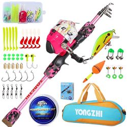 YONGZHI Kids Fishing Rod and Reel Combo,Light Weight Fishing Pole with Spincast Fishing Reel Tackle Bag Lures for Youth,Girls and Boys Good Starter Fi