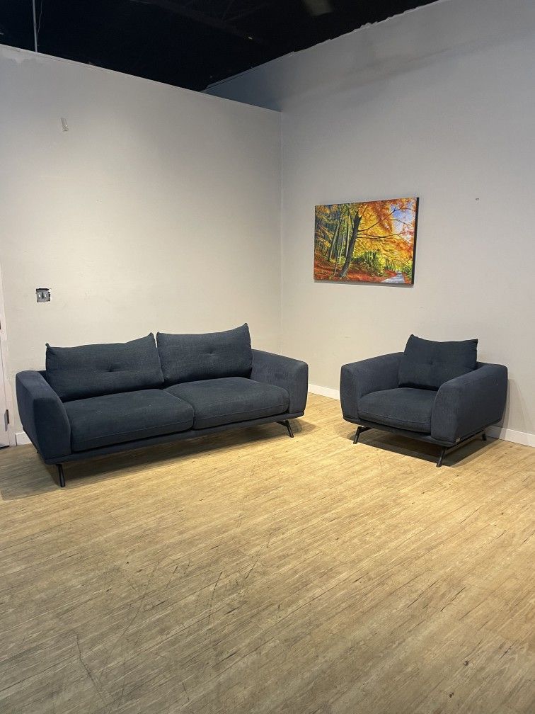 Matching Couch loveseat and chair set blue