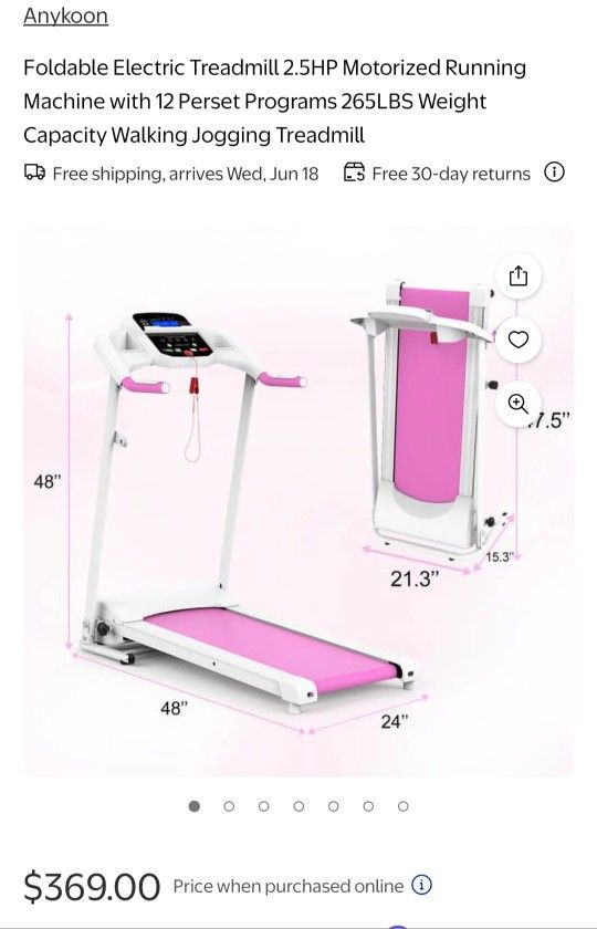 Pink & white electric foldable treadmill 2.5 HP
