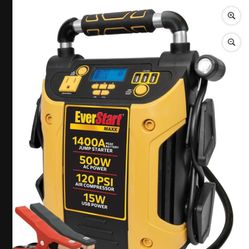 EverStart Maxx J5CPDE 1400 Peak Amps Jump Starter, Power Station, 500W Inverter, 120 PSI Compressor New  Open Box Charged and Tested  100% guaranteed 