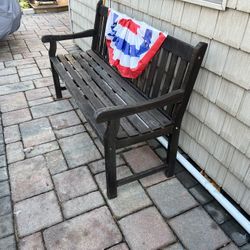 2 Wood Benches W/ Green Cushions