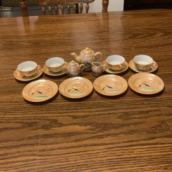 Vintage Toy China Tea Set - Bird Design