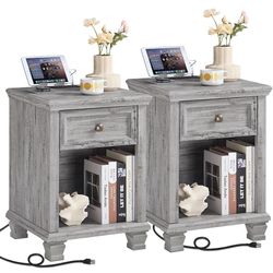 SAVOR LIFE Farmhouse Night Stand Set of 2, Rustic Wood Nightstan d with 1 Drawer