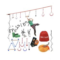 Hokilands 50FT Jungle Gym Ninja Warrior Training Equipment Hanging Monkey Bar, Adjust Kids Adults Obstacles Course Backyard Playground Trapeze Playset