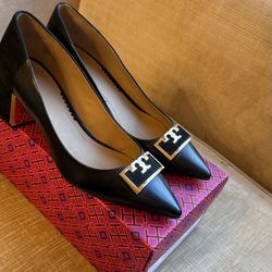 $348 NWB Tory Burch Gigi Pointy Toe Pump Leather Black Shoes sz 9.5
