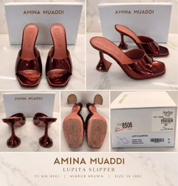 Amina Muaddi Lupita Slipper Mirror Brown Size 38