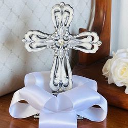 CROSS CRUCIFIX communion wedding baptism cake topper party tabletop stand