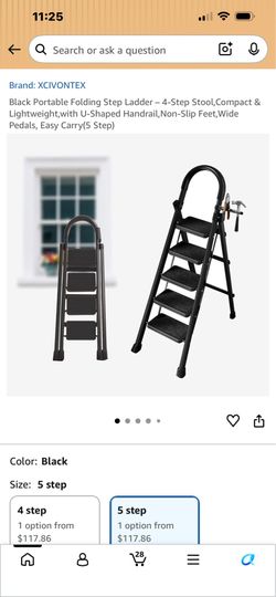 5 Step Ladder Lightweight Step Stool Portable Foldable Extension Ladder Steel Ladder with Anti-Slip Wide Pedal and Handrail Multi-use for Home Kitchen