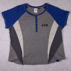 Vintage Harley-Davidson 115th Anniversary Women's Gray and Blue Henley Shirt