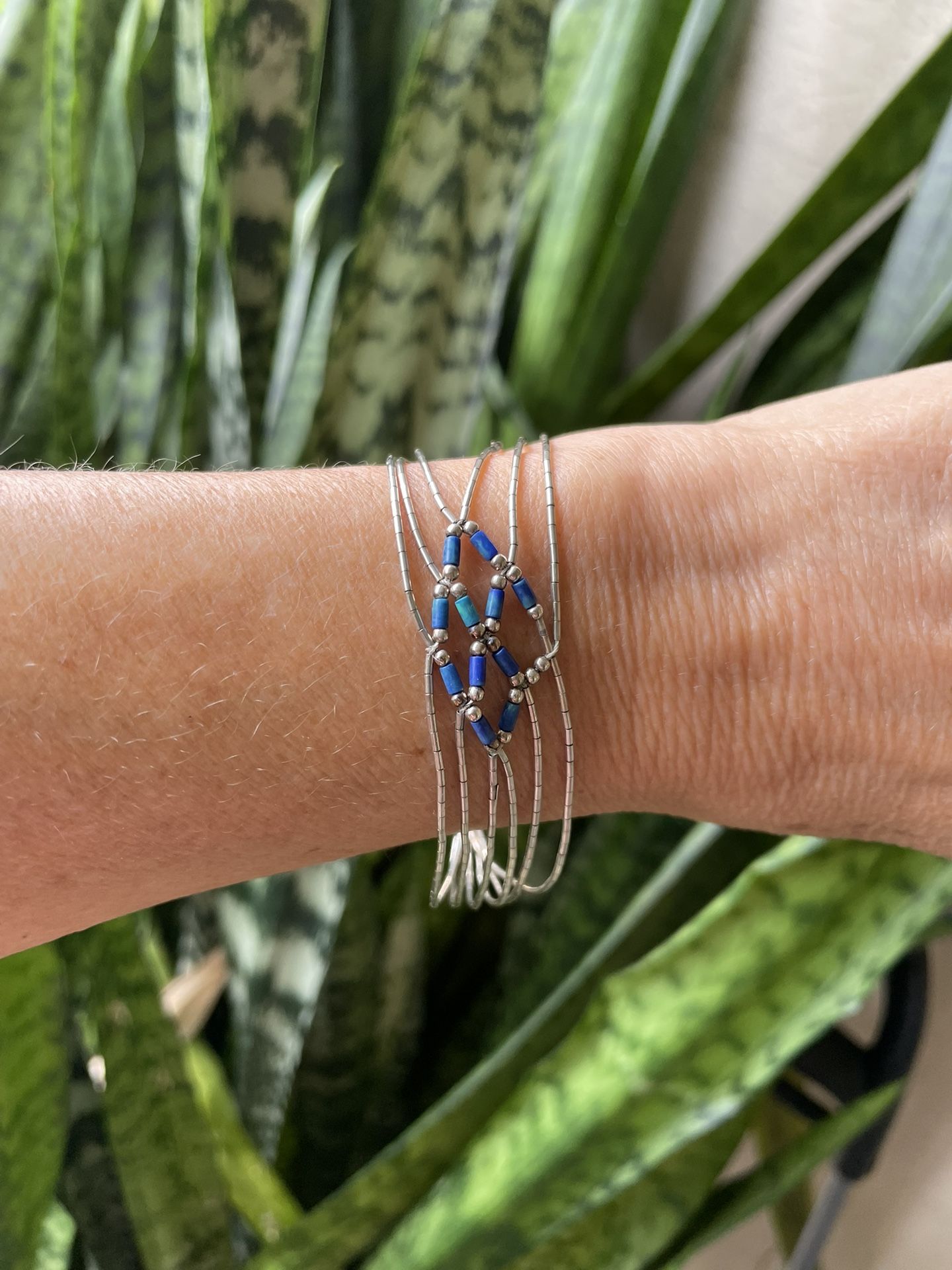 Sterling Silver with Blue Beaded Bracelet