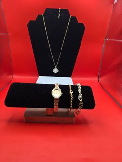 Elegant Gold-Tone Women's Jewelry Gift Set – Watch, Necklace & Bracelets