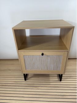 Rattan Nightstand Extra Large Boho Bedside Table Drawer Shelf Black Natural