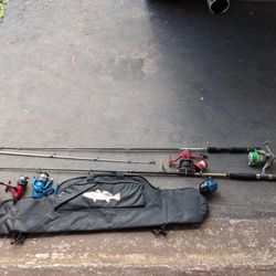 Fishing Pole Rod And Reels And Bag See Pictures 