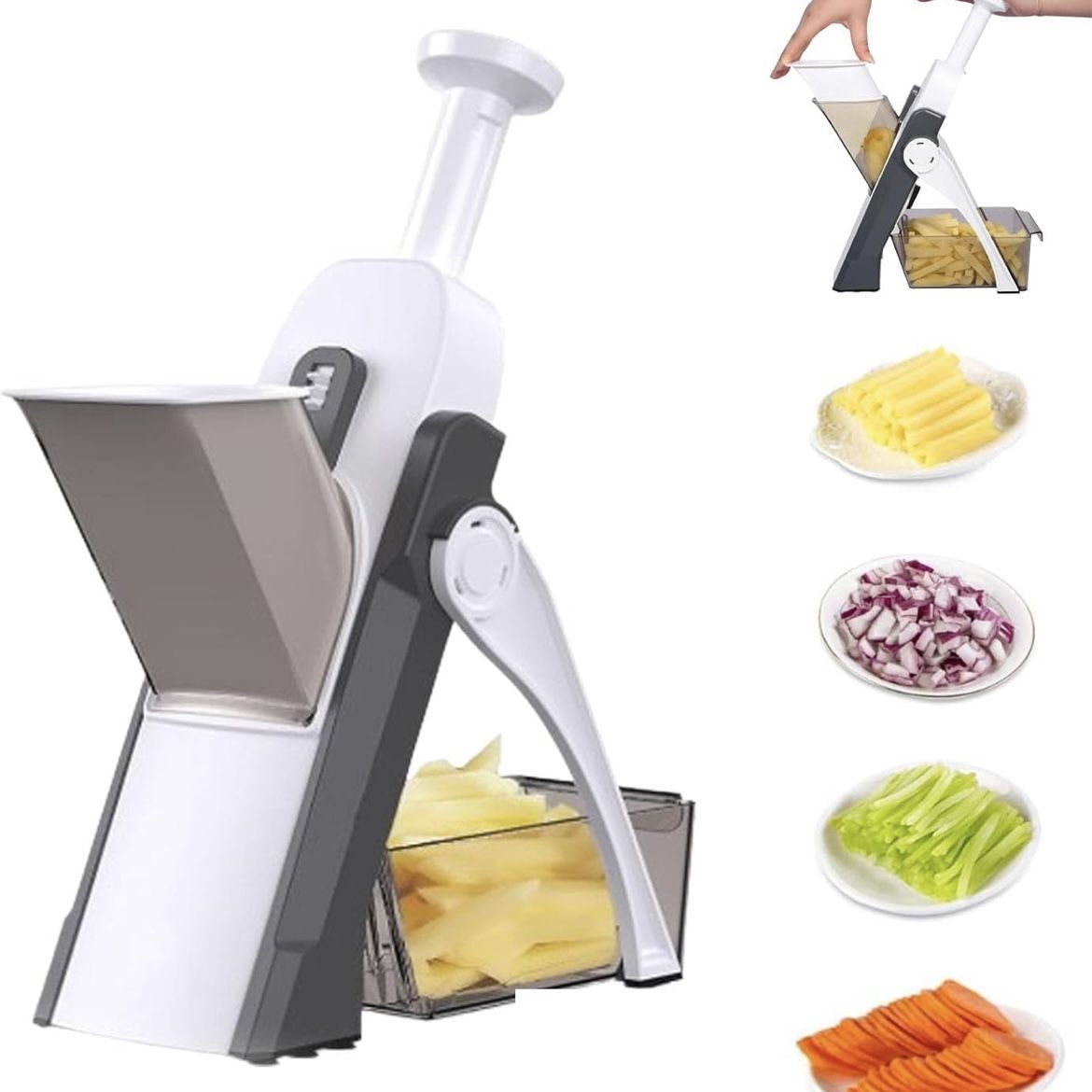 Multifunctional Vegetable Cutter for the Kitchen, Mandoline Slicer, Adjustable Safe Vegetable Slicer, 5-in-1 Potato French Fry Cutter & Veggie Chopper