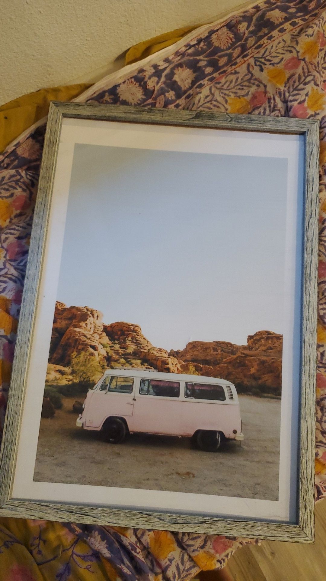 Volkswagen pink bus framed print