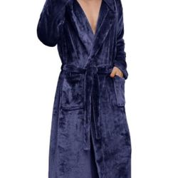 U2SKIIN Mens Robe with Hooded, Full Length Thickened Plush Robe Big and Tall Bathrobe