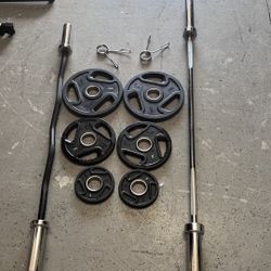 Set 35 Lbs Plates  Straight Bar 5’ Ez bar  Metal Clips  All Brand New  220$ Firm