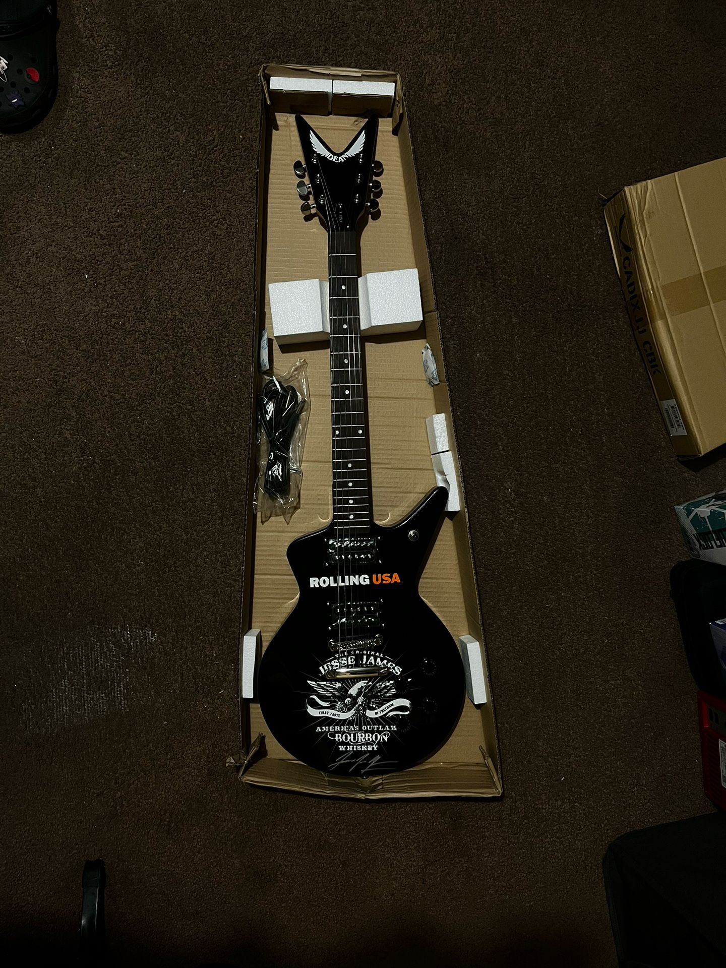 Dean Cadillac Jesse James Outlaw Whiskey Guitar Autographed (Jackyl)