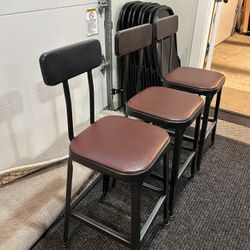 For Sale: 3 Metal Bar Stools w/ Red like Leather Seats 