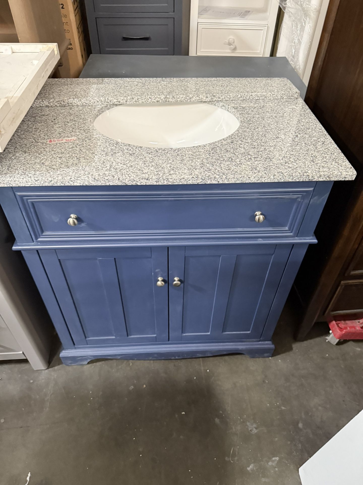 Home Decorators Collection Fremont 32 in. Single Sink Navy Blue Bath Vanity with Grey Granite Top (Assembled)