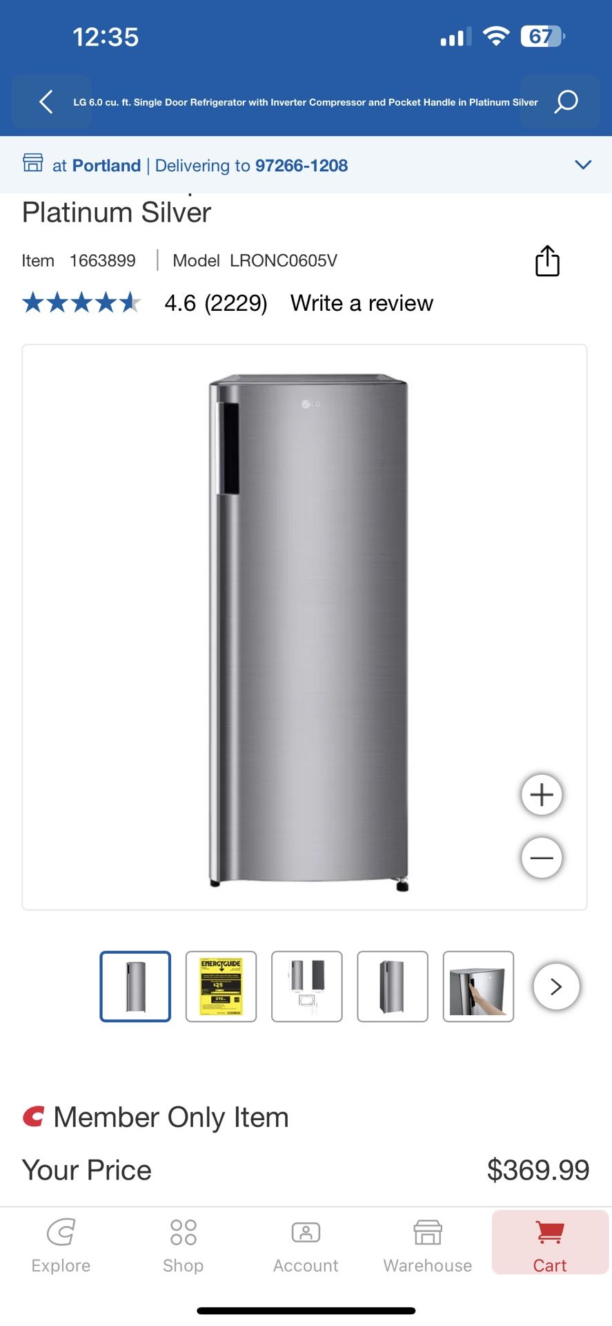 LG 6.0 cu. ft. Single Door Refrigerator with Inverter Compressor and Pocket Handle in Platinum Silver