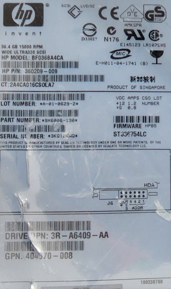 BF0368A4CA HP 36GB 15000RPM Ultra 320 SCSI 3.5 8MB Cache Hot Swap Hard Drive